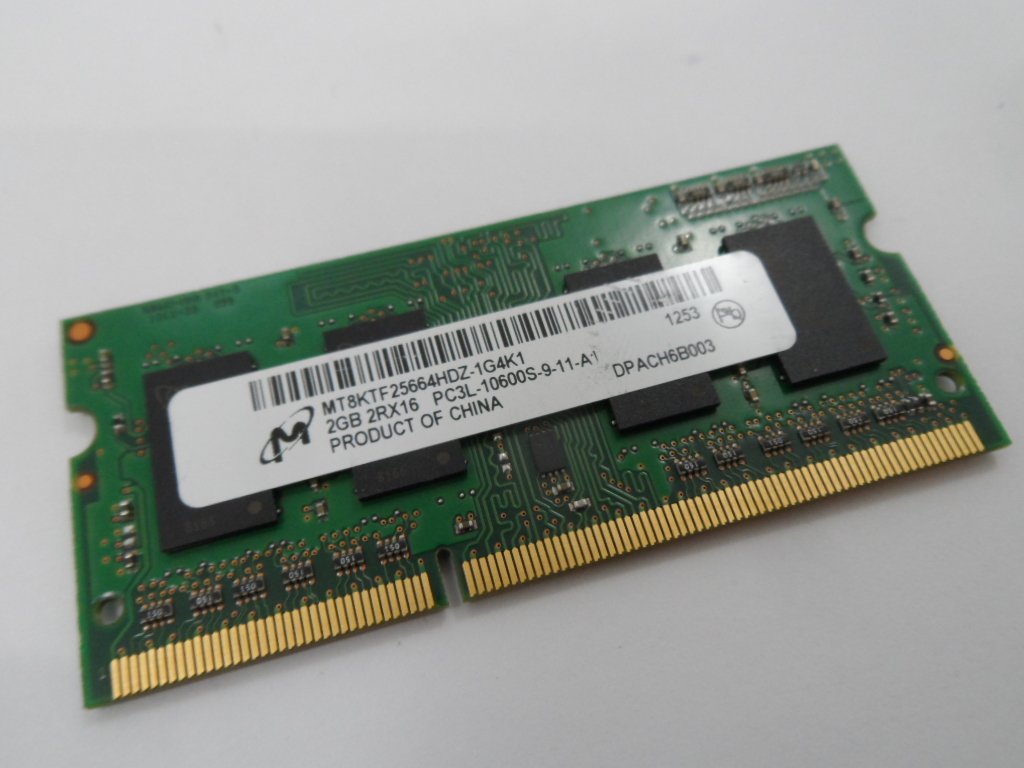 MT8KTF25664HZ-1G4K1 - Micron 2GB 2GB 204p PC3-10600 CL9 8c 256x8 DDR3-1333 1Rx8 1.35V SODIMM - Refurbished