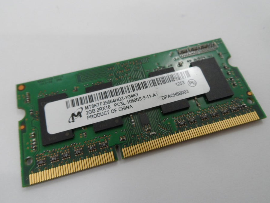 MT8KTF25664HZ-1G4K1 - Micron 2GB 2GB 204p PC3-10600 CL9 8c 256x8 DDR3-1333 1Rx8 1.35V SODIMM - Refurbished