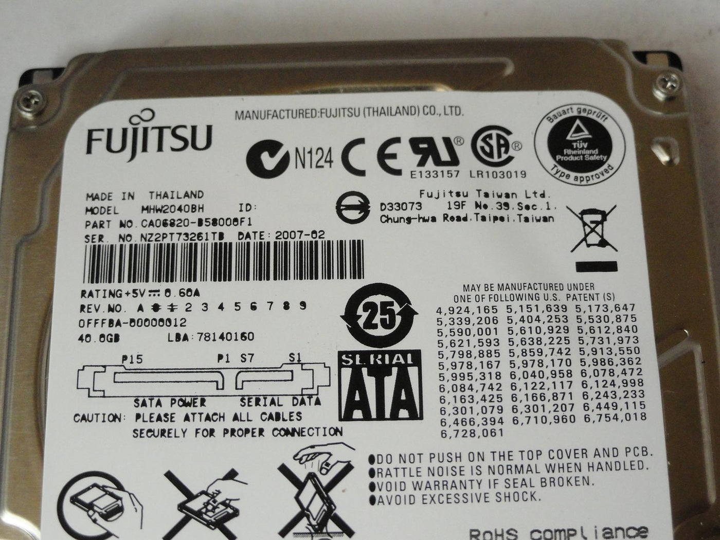 PR23673_CA06820-B58008F1_Fujitsu 40GB SATA 5400rpm 2.5in HDD - Image3