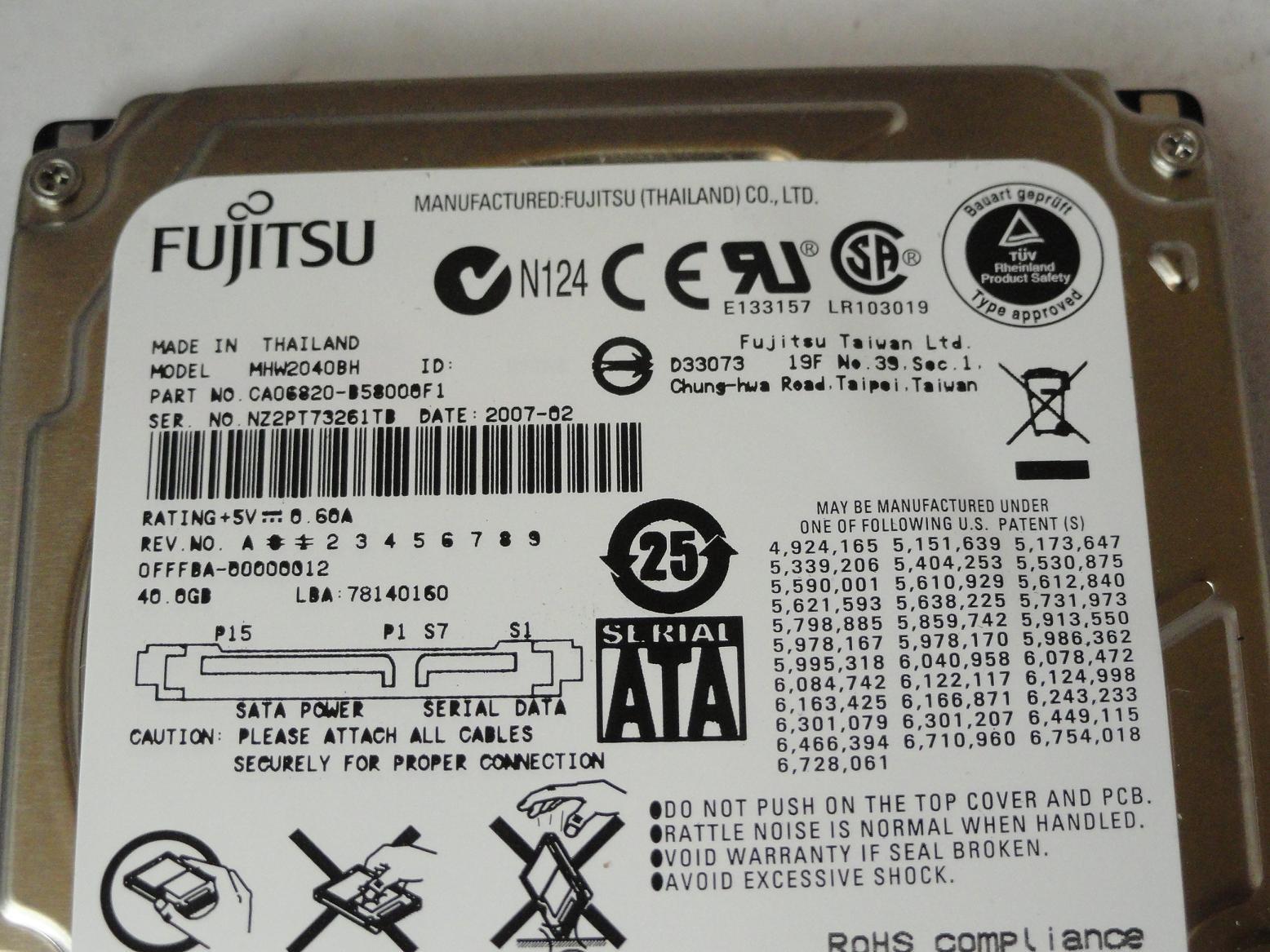 PR23673_CA06820-B58008F1_Fujitsu 40GB SATA 5400rpm 2.5in HDD - Image3