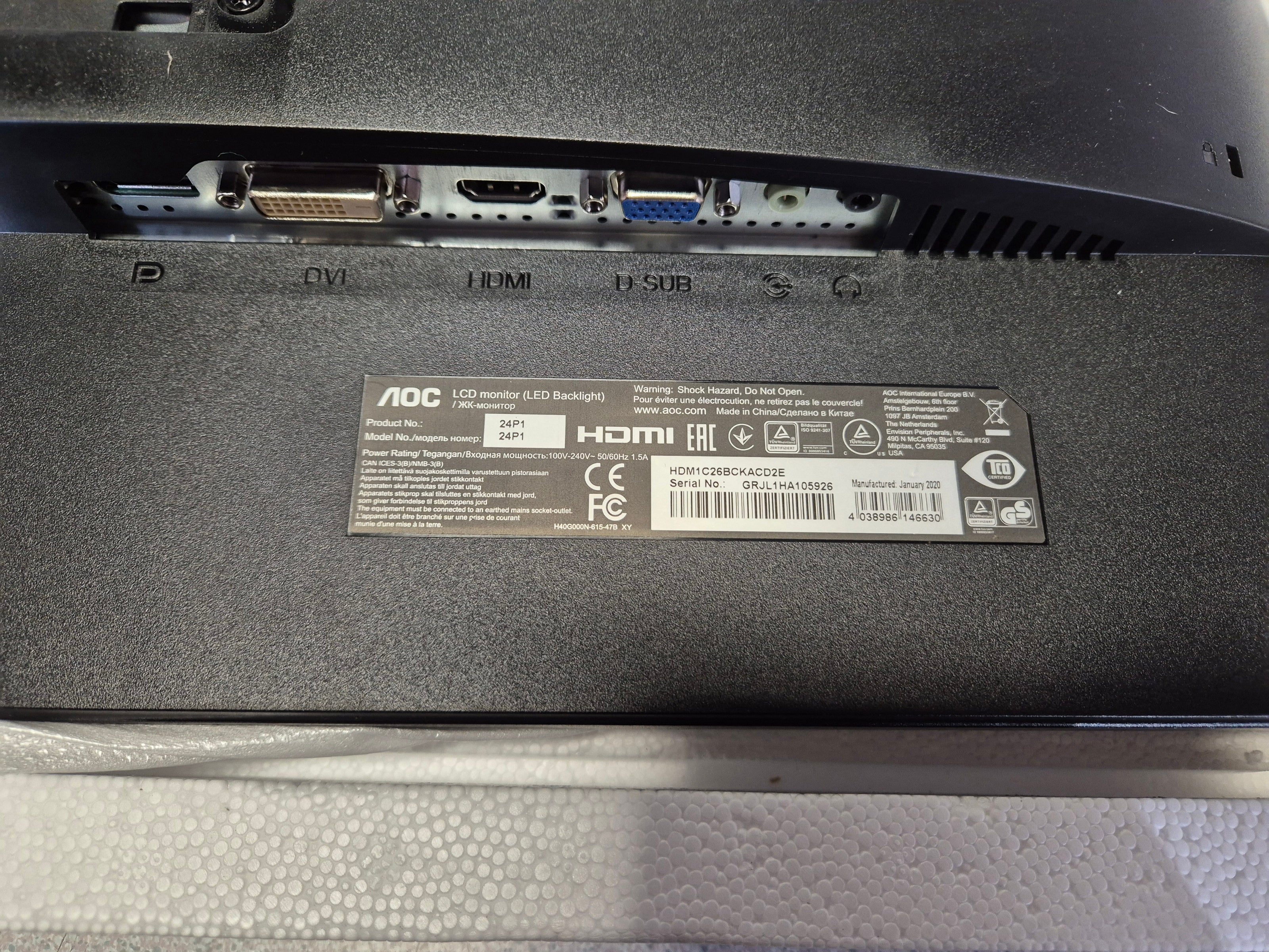 AOC 24P1 24" Full HD Monitor ( HDM1C26BCKACD2E ) USED