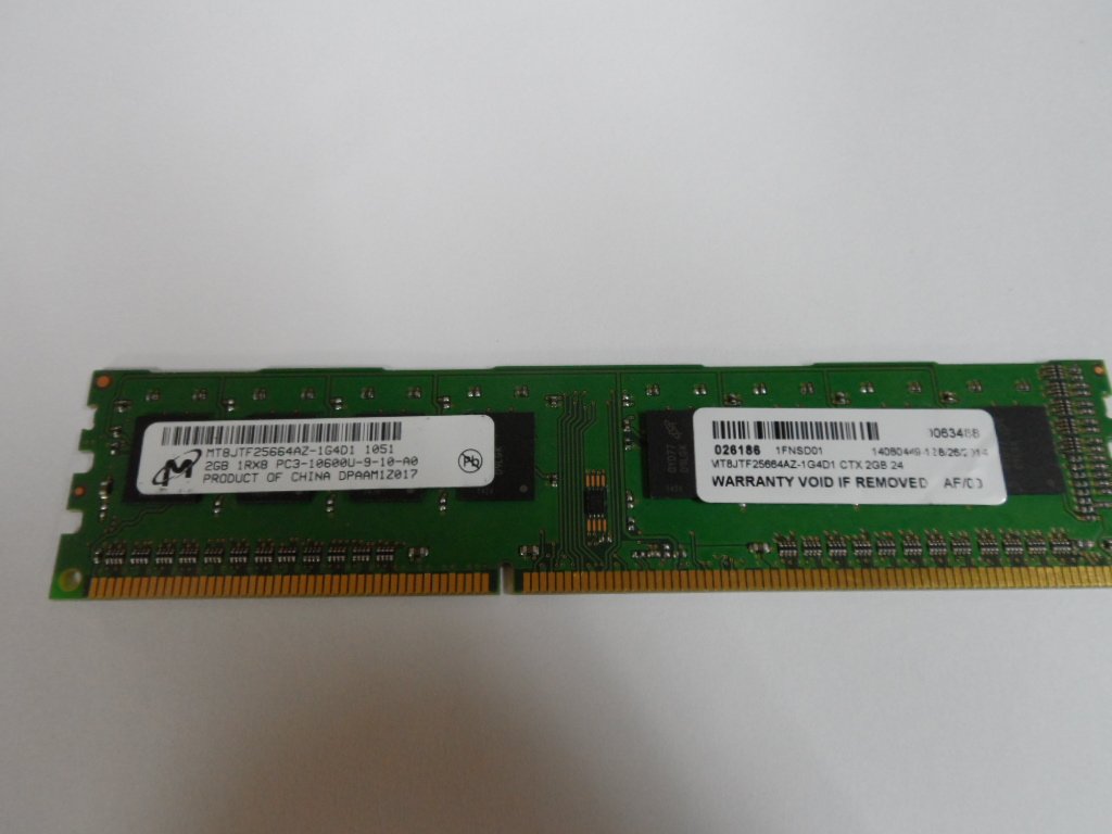 Micron / Crucial 2GB 240p PC3-10600 CL9 8c 256x8 DDR3-1333 1Rx8 1.5V UDIMM  Memory module ( MT8JTF25664AZ-1G4D1 / CT25664BA1339.8FR)