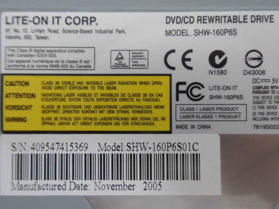 SHW-160P6S01C - Lite-On IT Corp SHW-160P6S 16x DVD/CD Rom RW Drive - Off-White - USED