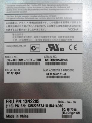 IBM Cisco Gigabit Ethernet Switch Module ( 13N2285 OS-CIGESM-18TT-EBU ) REF