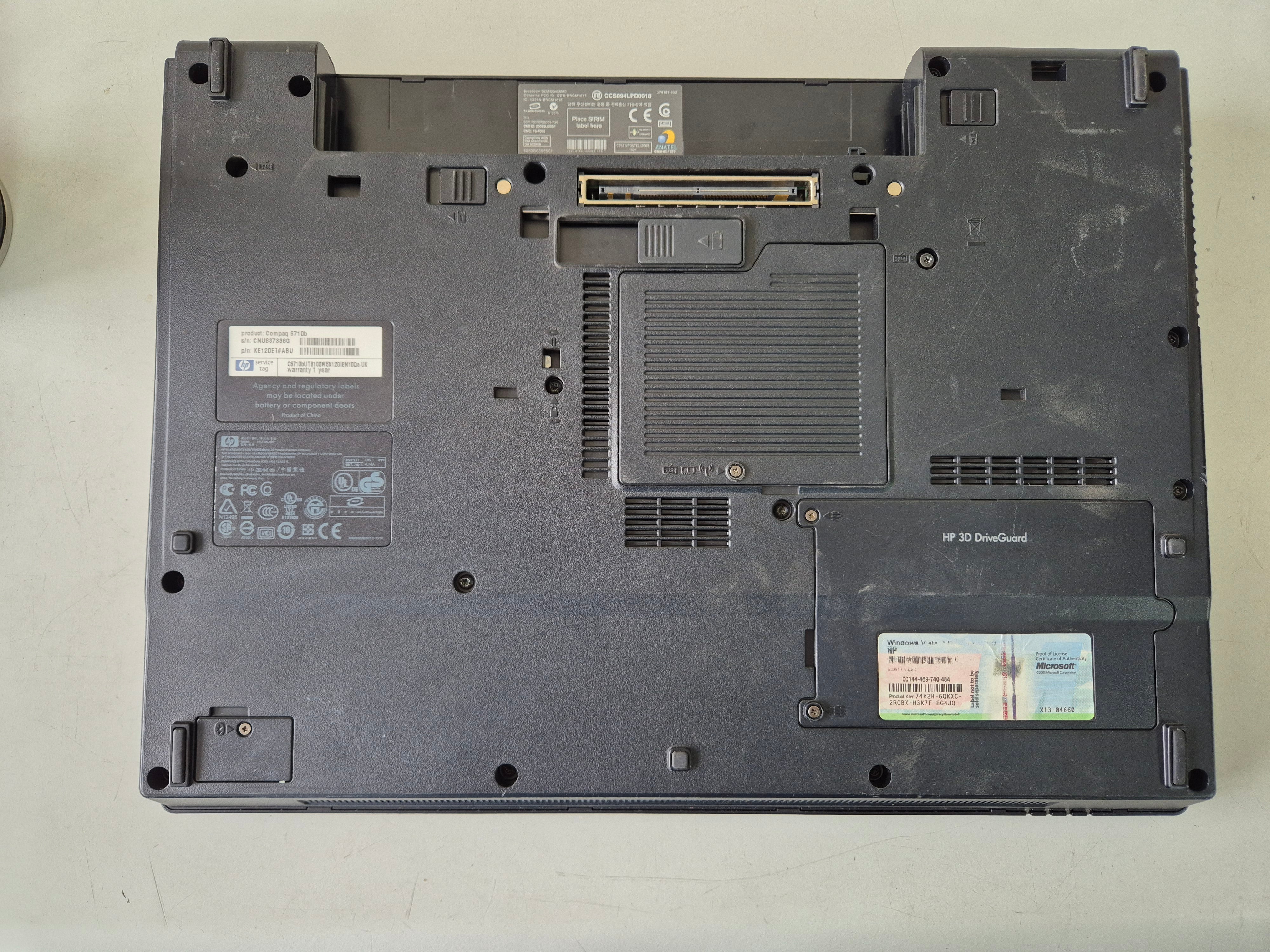 HP Compaq 6710b 120GB HD 1GB RAM Core 2 Duo 2.1GHz WinVista NO BATTERY ( KE120ET#ABU ) USED