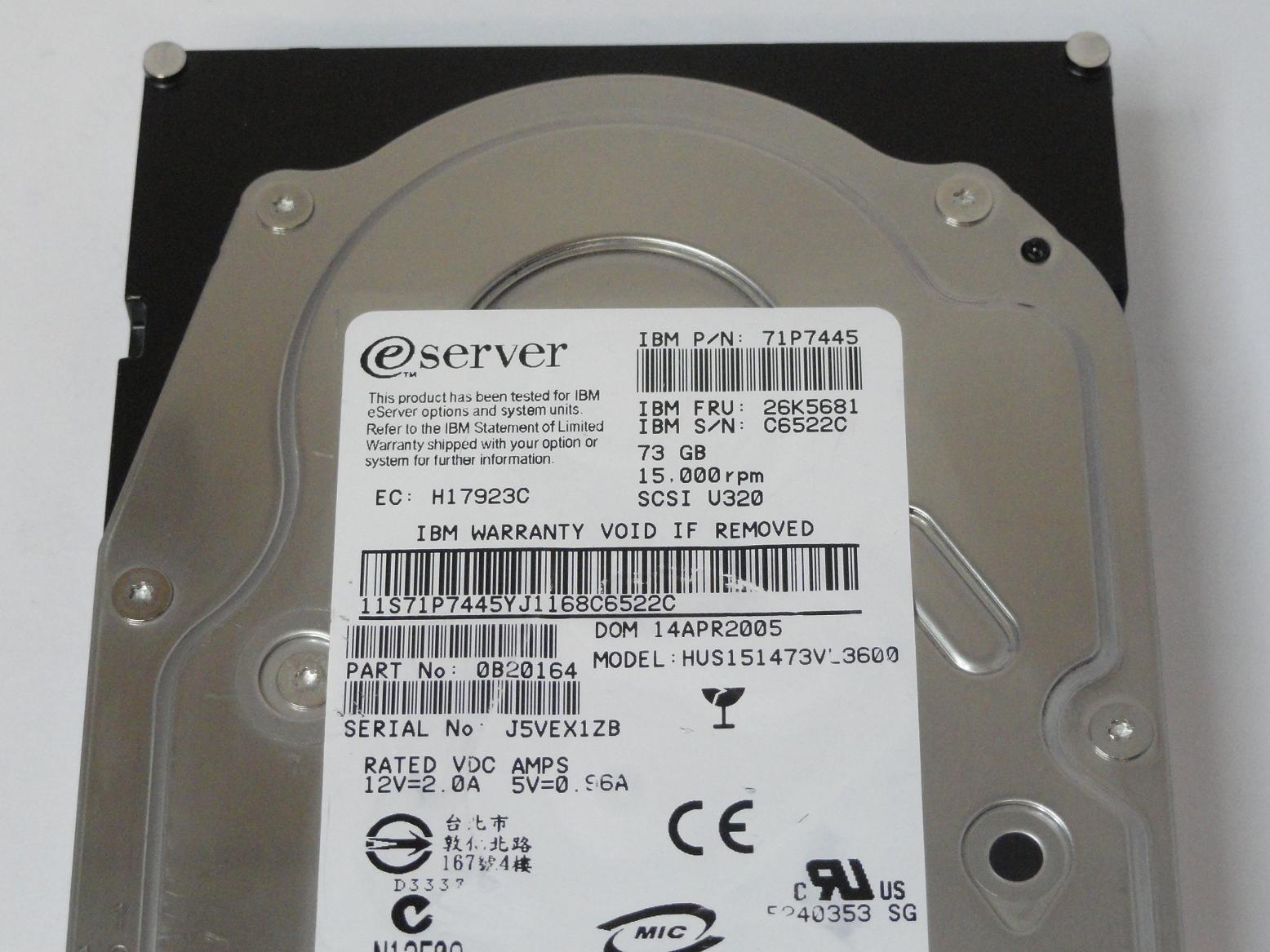 PR15804_0B20164_Hitachi IBM 73GB SCSI 68 Pin 15Krpm 3.5in HDD - Image2