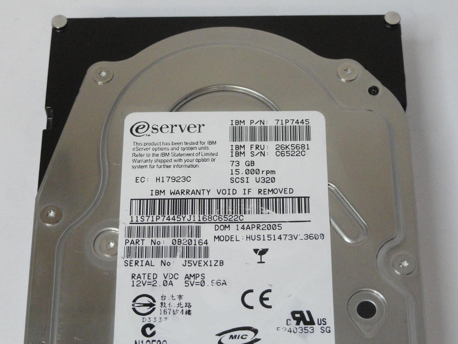 PR15804_0B20164_Hitachi IBM 73GB SCSI 68 Pin 15Krpm 3.5in HDD - Image2