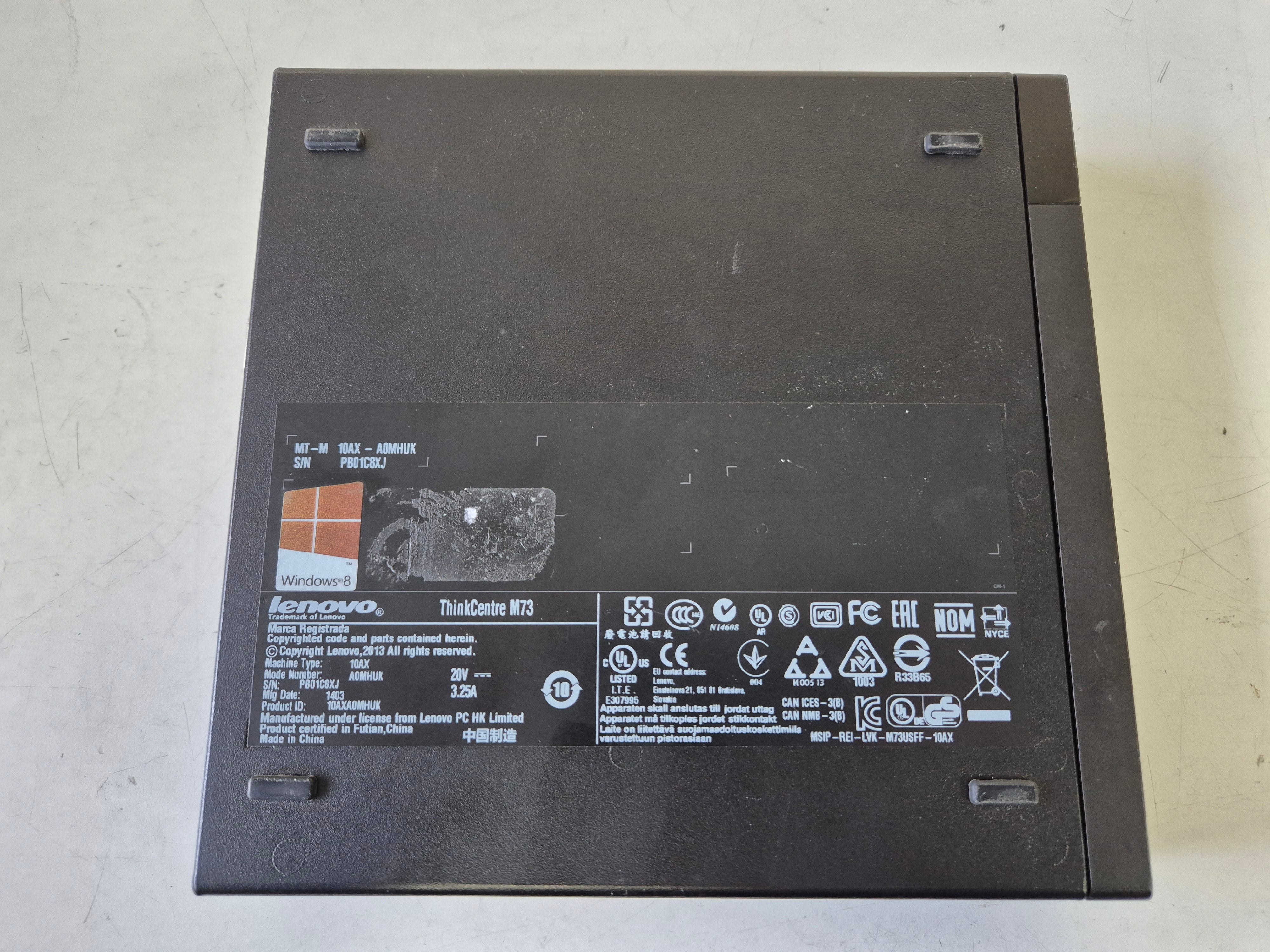 Lenovo ThinkCentre M73 Pentium G3220T 2.60GHz NO HDD 8GB RAM NO OS Mini Desktop NO PSU ( 10AX-A0MHUK ) USED