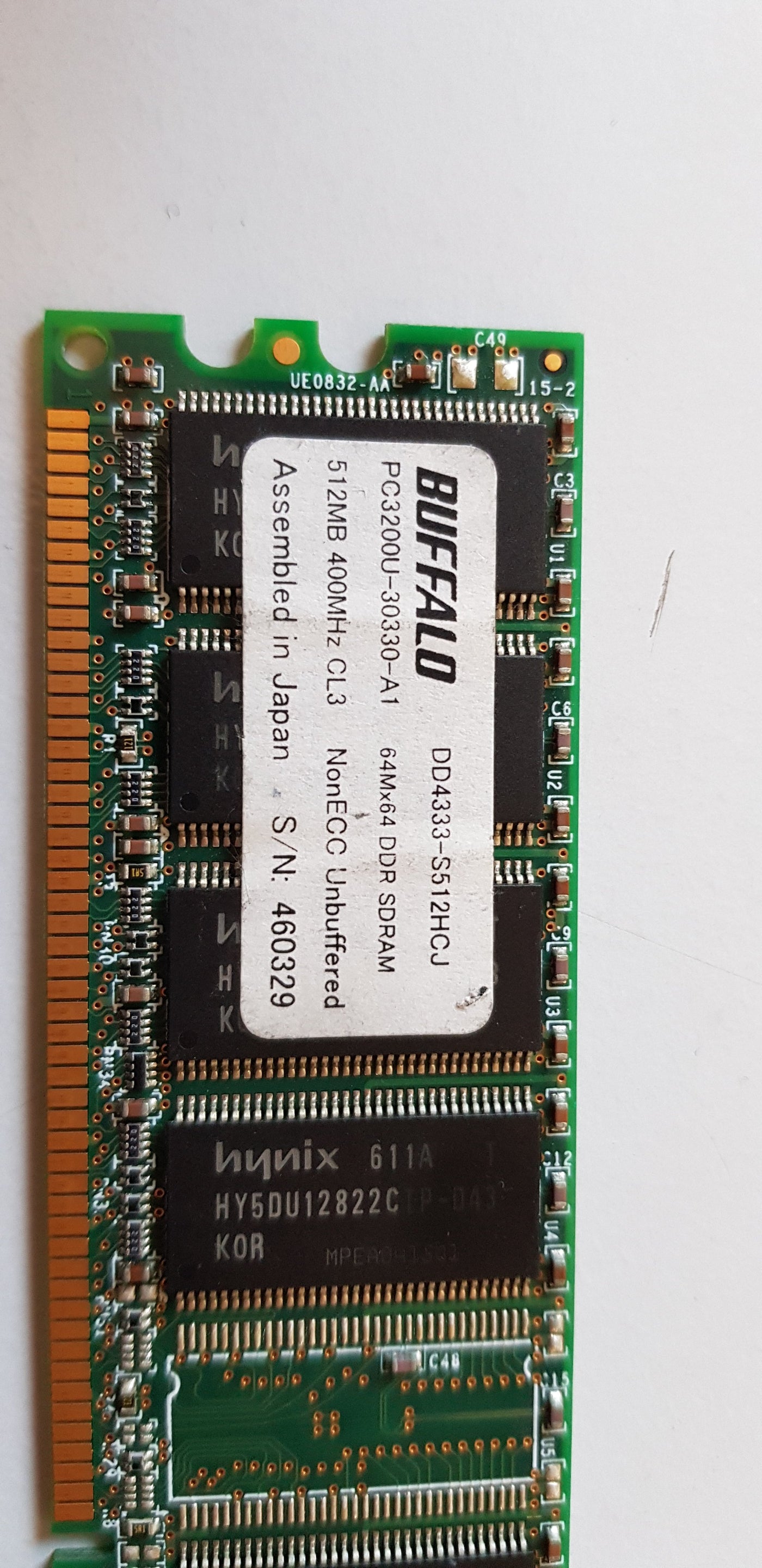 Buffalo 512MB PC3200 DDR-400MHz non-ECC Unbuffered CL3 184-Pin DIMM Memory Module (DD4333-S512HCJ)