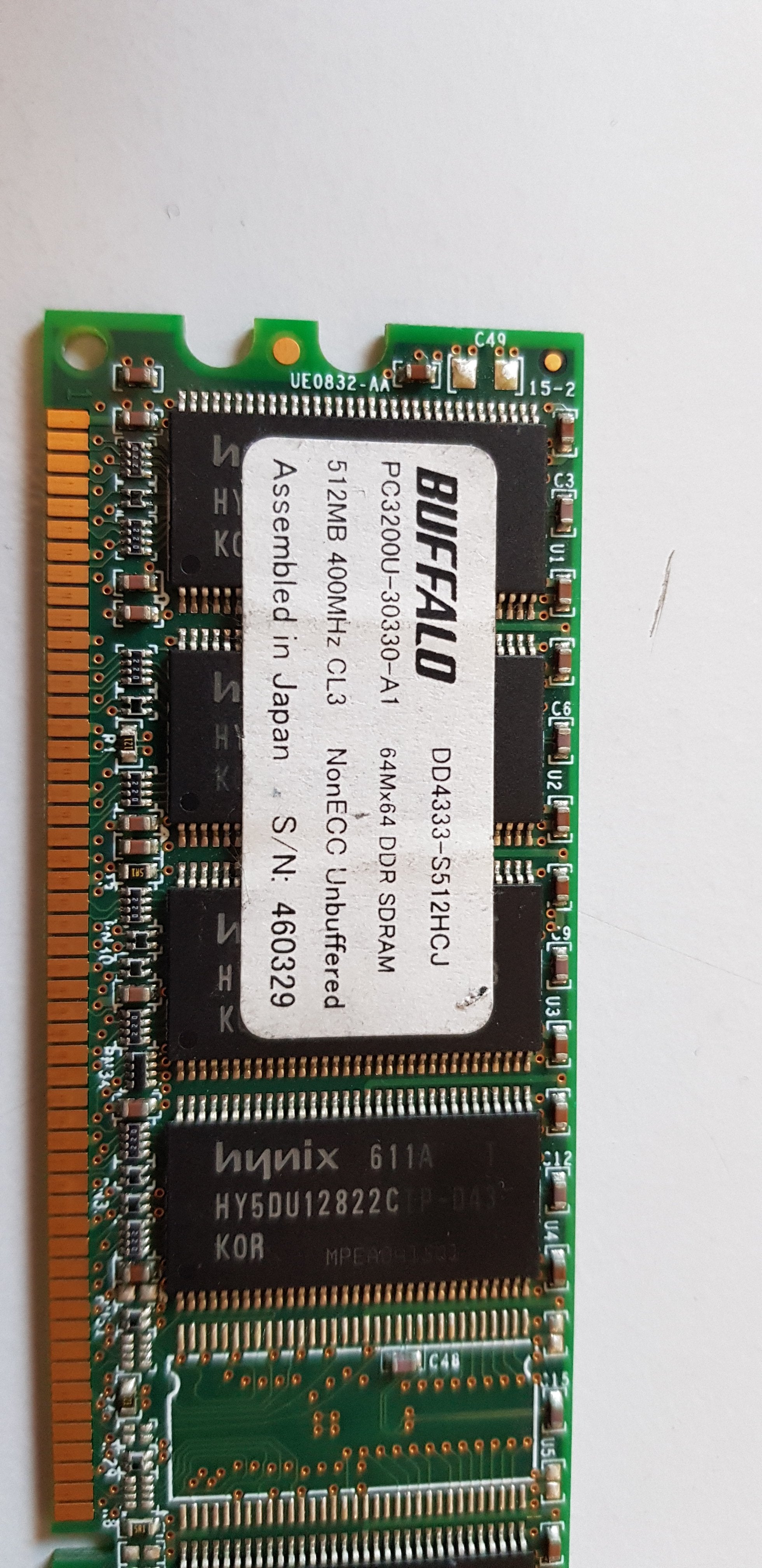 Buffalo 512MB PC3200 DDR-400MHz non-ECC Unbuffered CL3 184-Pin DIMM Memory Module (DD4333-S512HCJ)