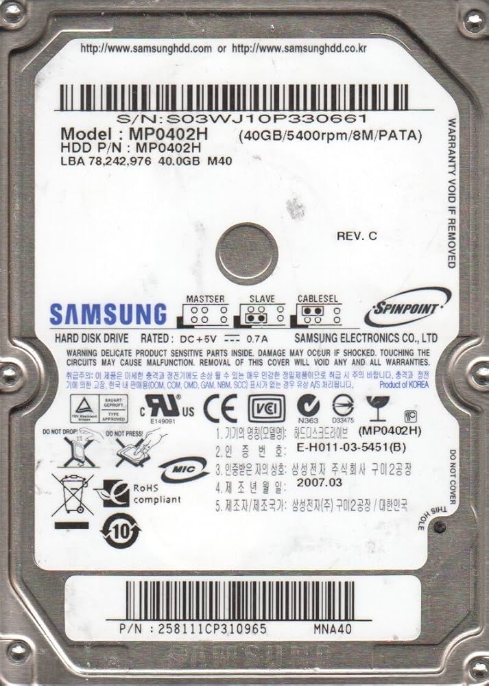 Samsung Spinpoint 40Gb 5400RPM IDE 2.5in HDD ( MP0402H ) USED