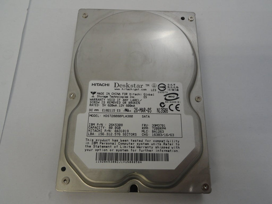 PR11916_0A31019_Hitachi IBM 80GB SATA 7200rpm 3.5in HDD - Image2