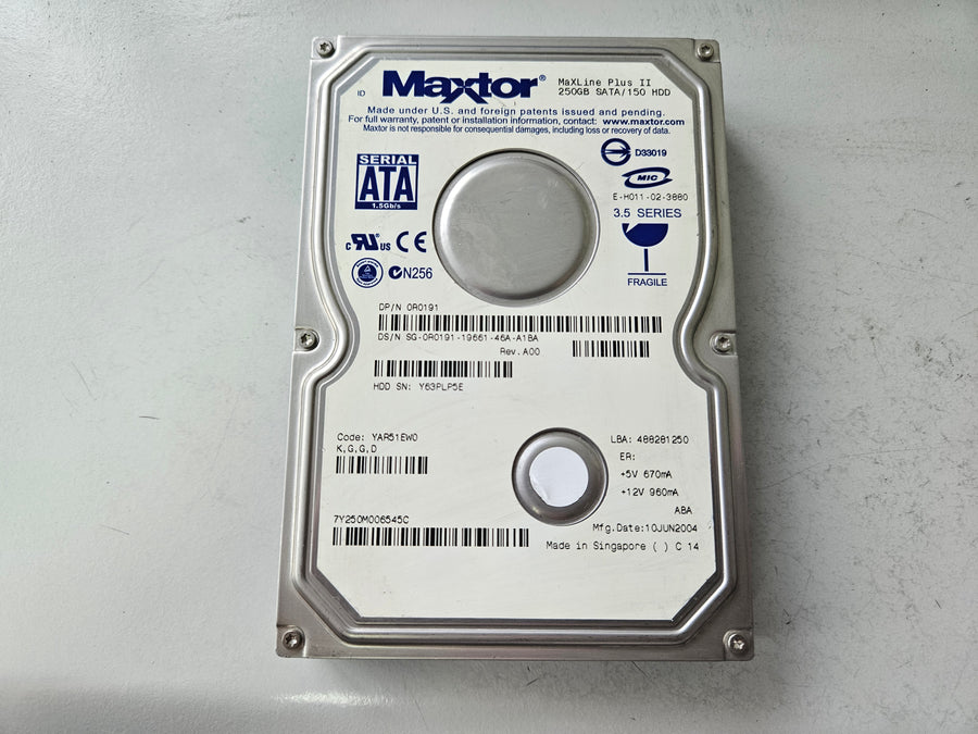 Maxtor Dell 250GB 7200RPM SATA 3.5in HDD ( 7Y250M0 7Y250M006545C 0R0191 ) REF