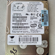 Hitachi HP 40GB 5400RPM ATA-100 2.5in HDD W/ TRAY ( DK23EB-40 309276-001 ) REF