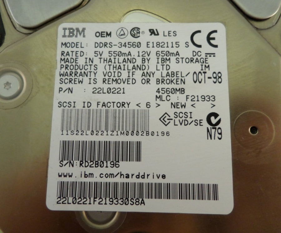 22L0221 - IBM 4.3GB SCSI 68 pin 7200rpm 3.5" HDD - ASIS