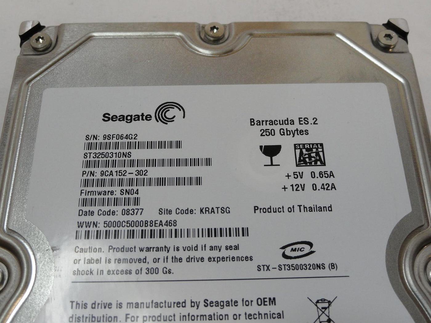 Seagate 250GB SATA 7200rpm 3.5in HDD ( ST3250310NS 9CA152-302 ) USED