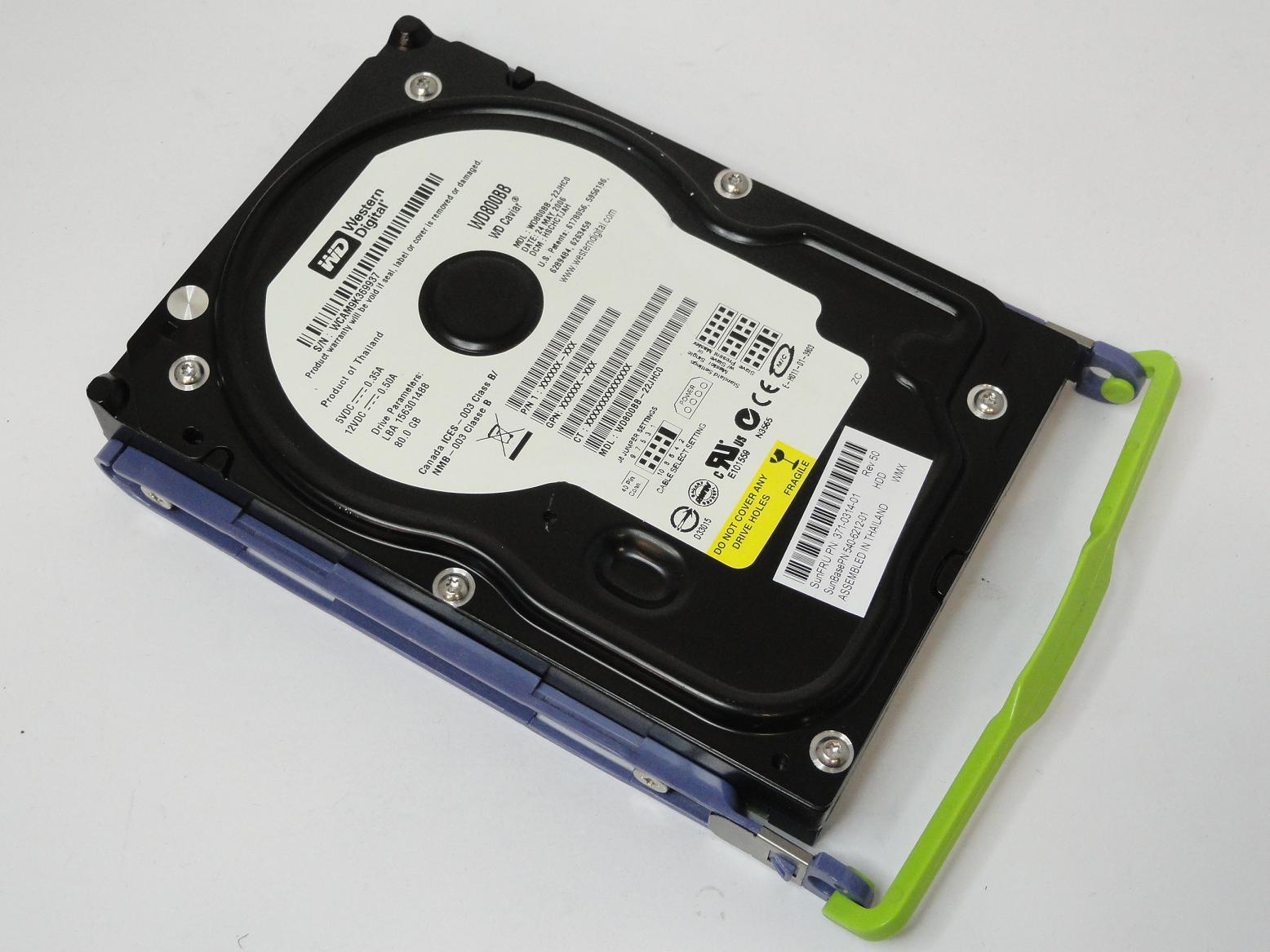 Western Digital Sun 80GB IDE 7200rpm 3.5in HDD in CADDY ( WD800BB-22JHC0 371-0314-01 540-6212-01 ) REF