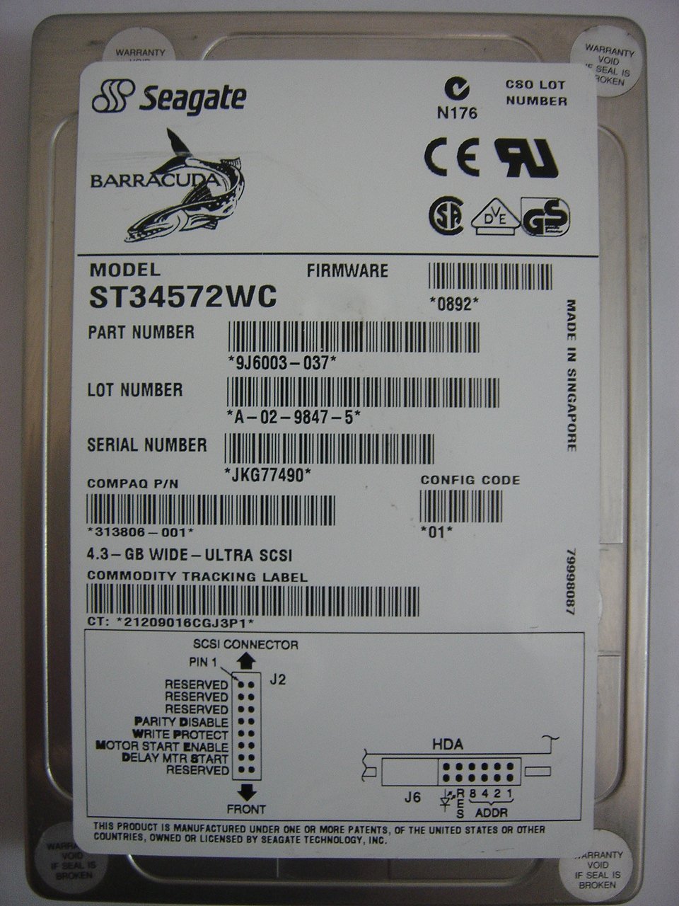 9J6003-037 - Seagate Compaq 4.5GB SCSI 80 Pin 7200rpm 3.5in HDD - Refurbished
