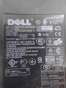 C2894 - DELL NADP-90KB A AC ADAPTER - Input 100-240V ~ 1.5A 50-60Hz - Outoput19.5V-4.62A - 90W - Black. - USED