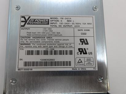 370-5398 - The YM-2421A is a 420 Watt Power Supply for Sun StorEdge systems. Manufactured by 3Y Power for Sun Microsystems Compatible with Sun StorEdge 3310, 3510, 3511, 5210. Description - Refurbished