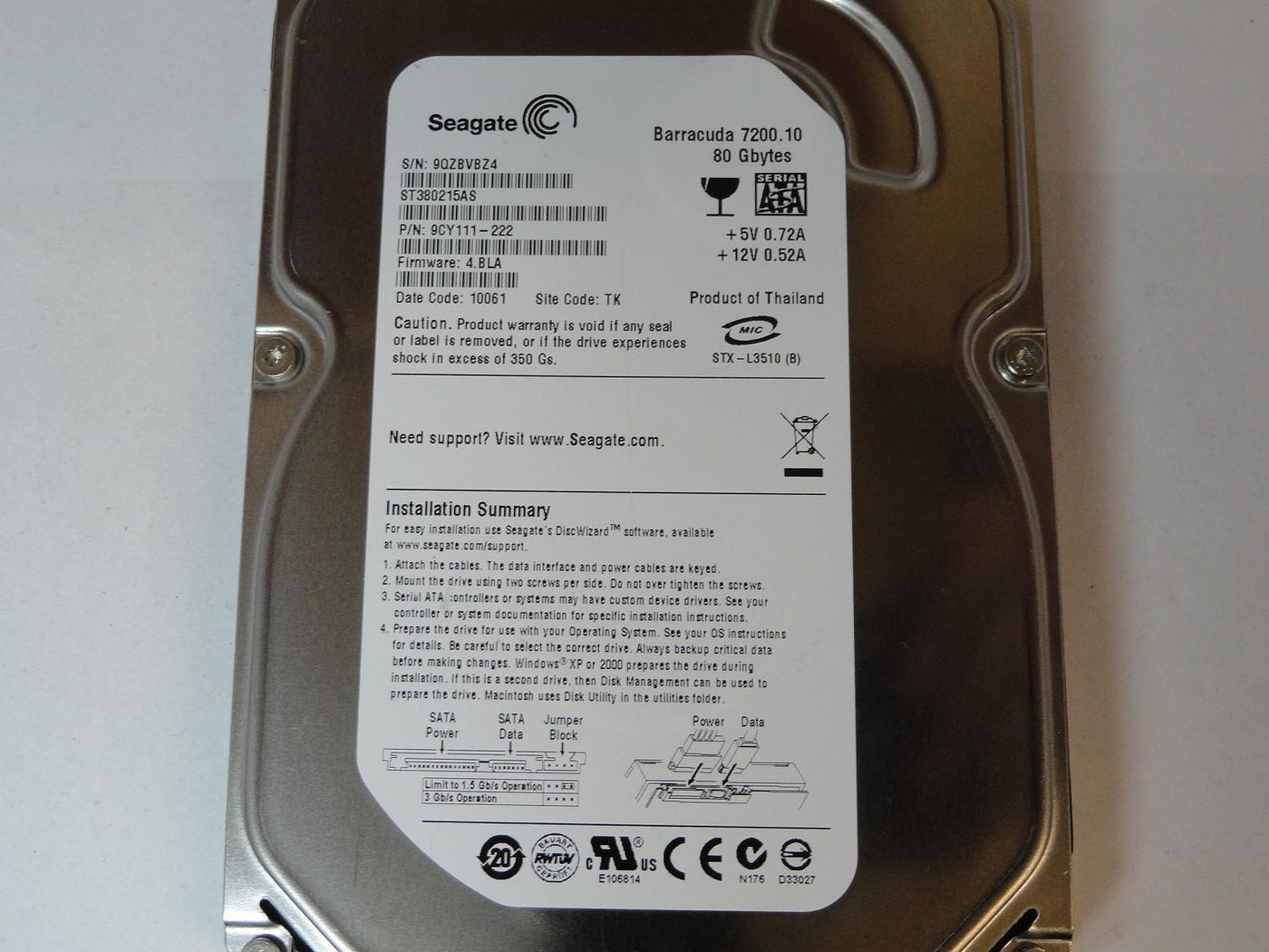PR04608_9CY111-222_Seagate 80GB SATA 7200rpm 3.5in HDD - Image3
