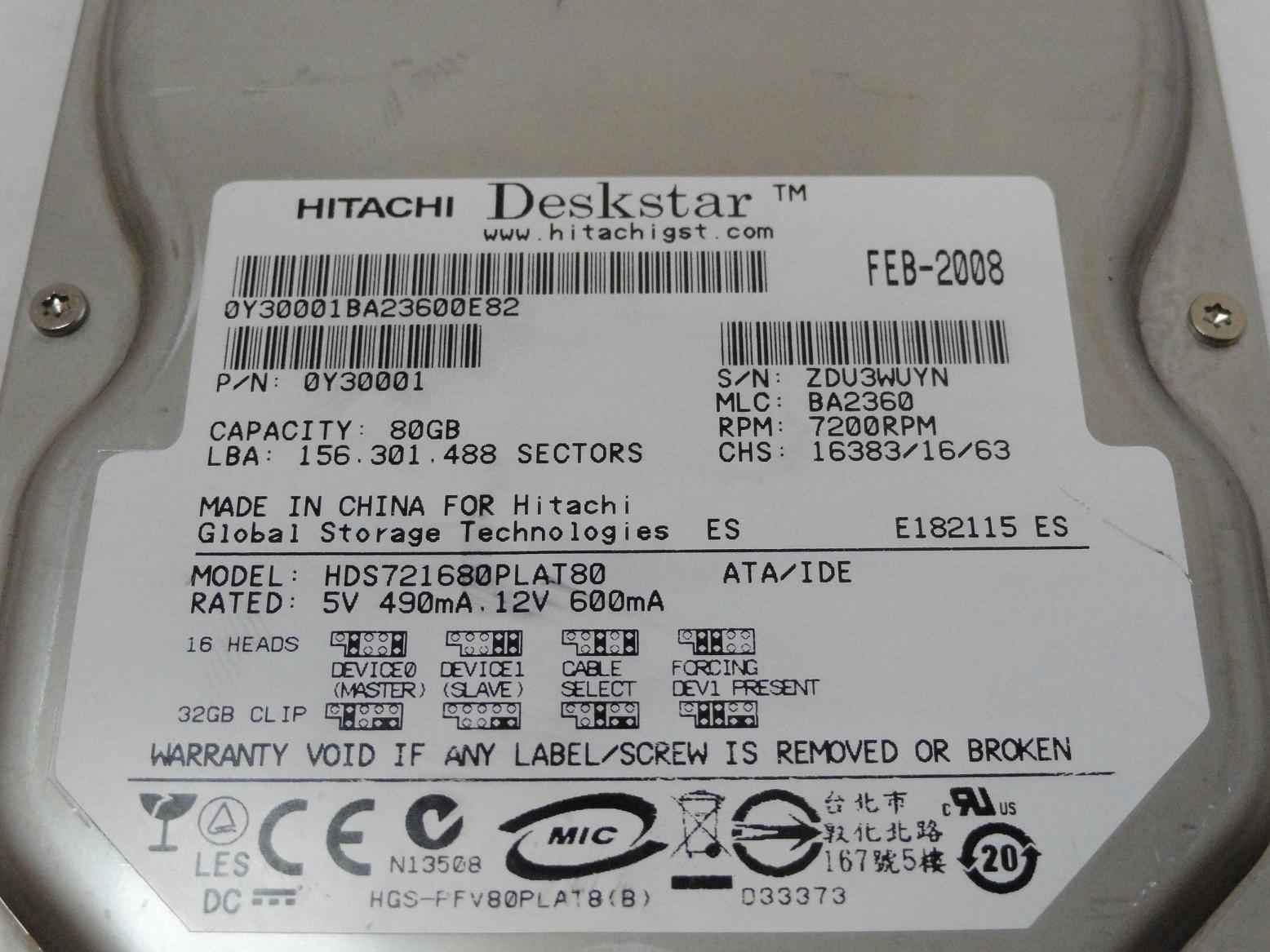 PR24379_0Y30001_Hitachi 80GB IDE 7200rpm 3.5in HDD - Image3