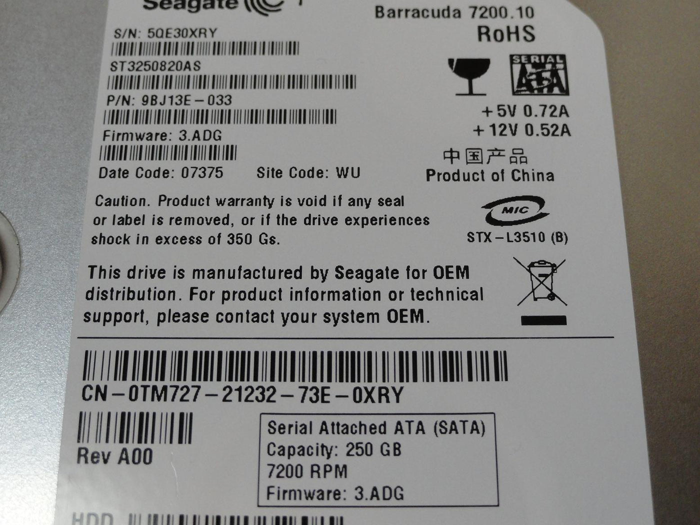 PR24305_9BJ13E-033_Seagate Dell 250GB SATA 7200rpm 3.5in HDD - Image3