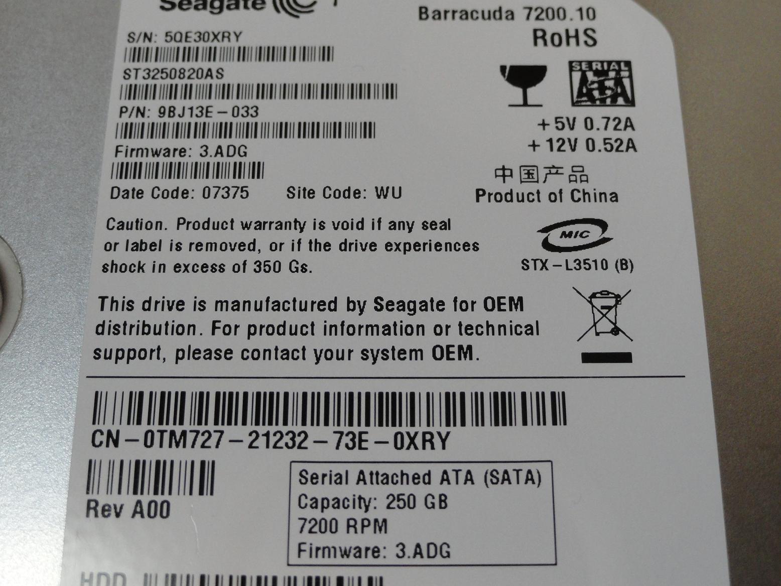 PR24305_9BJ13E-033_Seagate Dell 250GB SATA 7200rpm 3.5in HDD - Image3