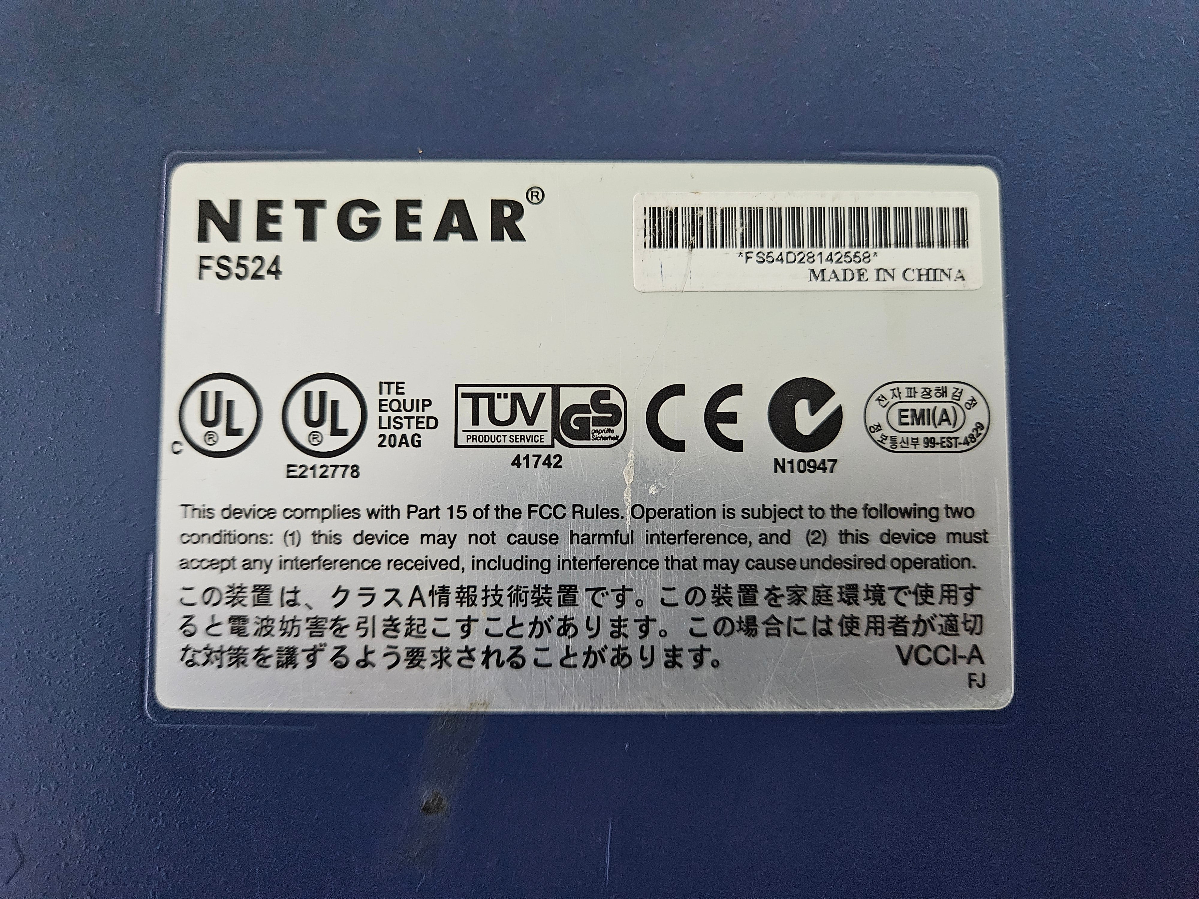 Netgear 24 Port 10/100 Fast Ethernet Network Switch ( FS524 ) USED