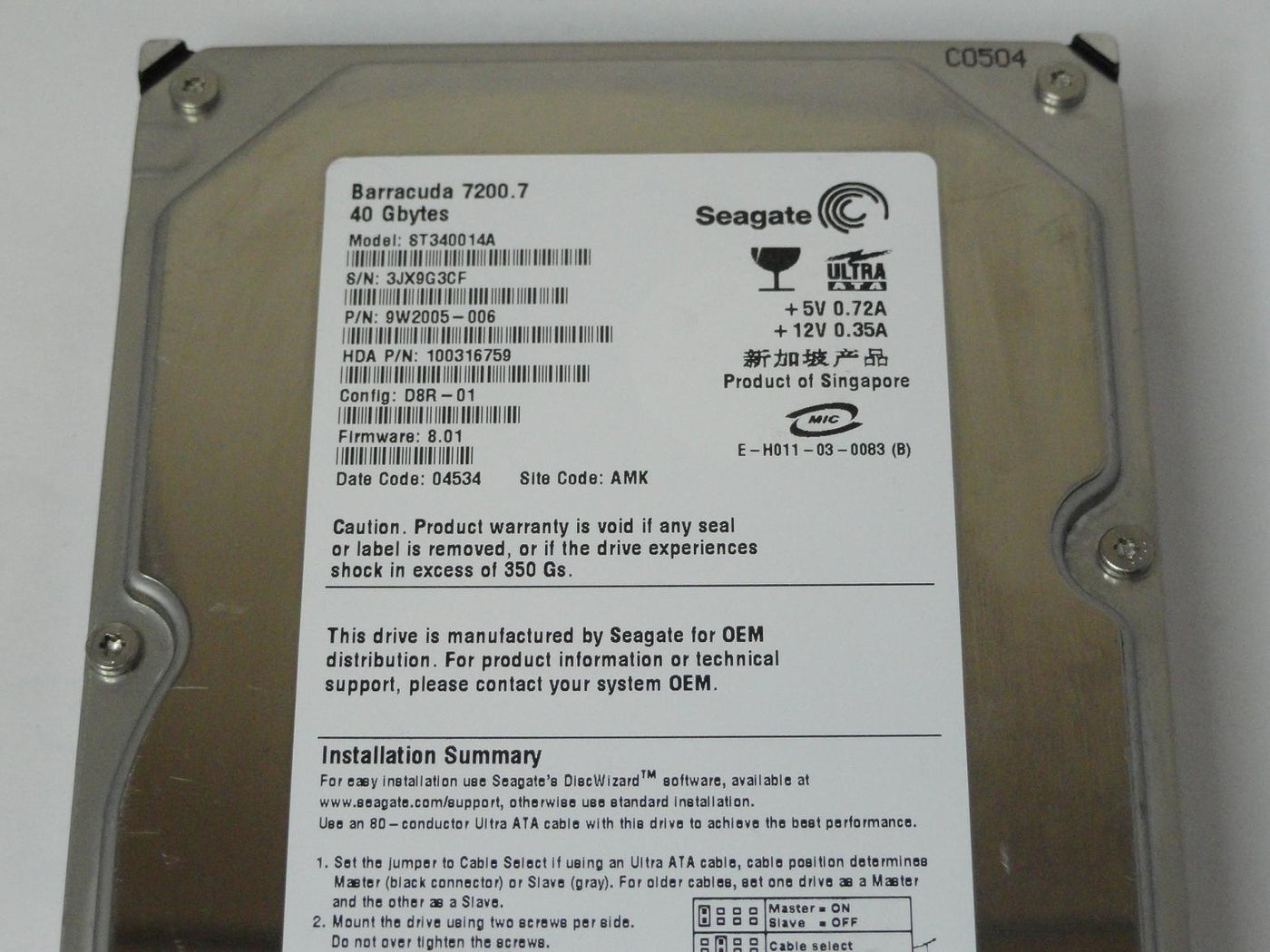 PR06140_9W2005-006_Seagate 40GB IDE 7200rpm 3.5in HDD - Image3