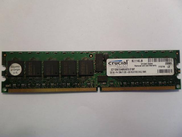 CT12872AB53ES.E18F - Crucial 1GB DDR2 PC2-4200 ECC Registered Single Rank CL4 1.8v DIMM - Refurbished
