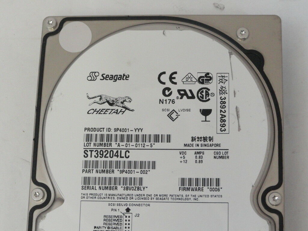 SUN Seagate 9GB SCSI 80pin 3.5in HDD ( ST39204LC 9P4001-037 390-0037-03 ) REF