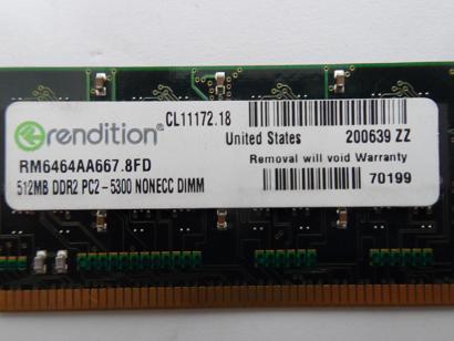RM6464AA667.8FD - Rendition 512MB PC2-5300 non-ECC Unbuffered CL5 240-Pin DIMM - Refurbished