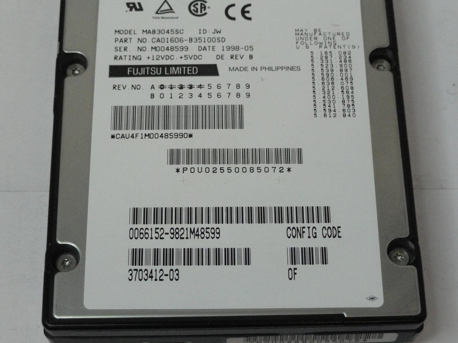 PR04436_CA01606-B35100SD_Fujitsu Sun 4.3GB SCSI 80 pin 7200rpm 3.5in HDD - Image3