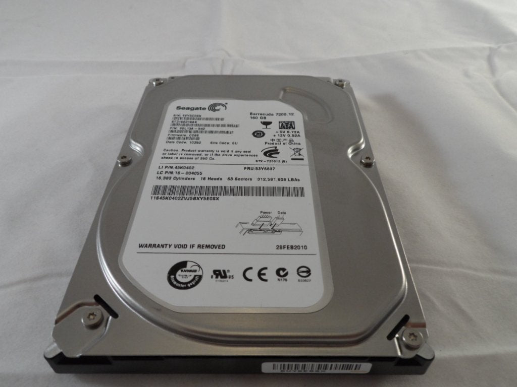 9CY112-510 - Seagate 160Gb SATA 3.5" 7200rpm HDD  - Refurbished