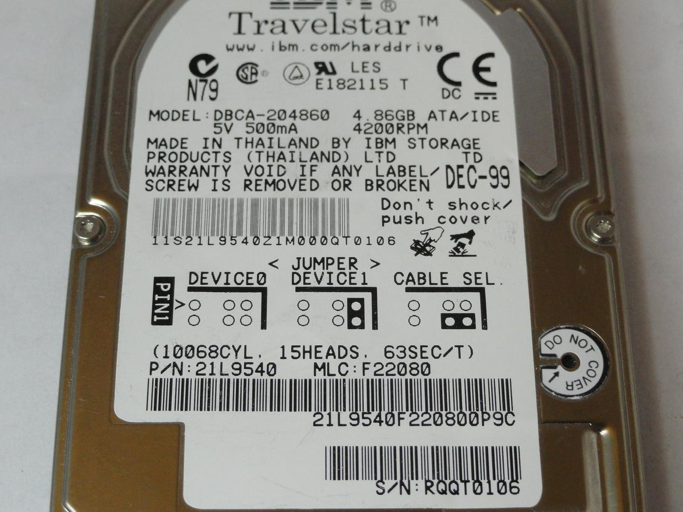 PR22150_21L9540_IBM 4.8GB IDE 4200rpm 2.5in HDD - Image3
