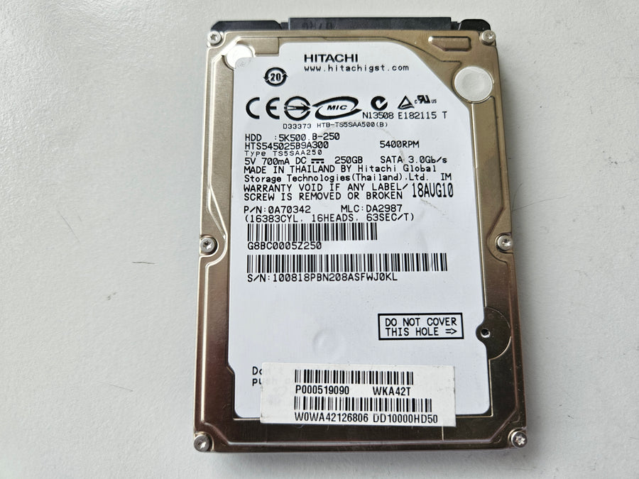 Hitachi 250GB 5400RPM SATA 2.5in HDD ( 0A70342 HTS545025B9A300 5K500.B-250 ) REF