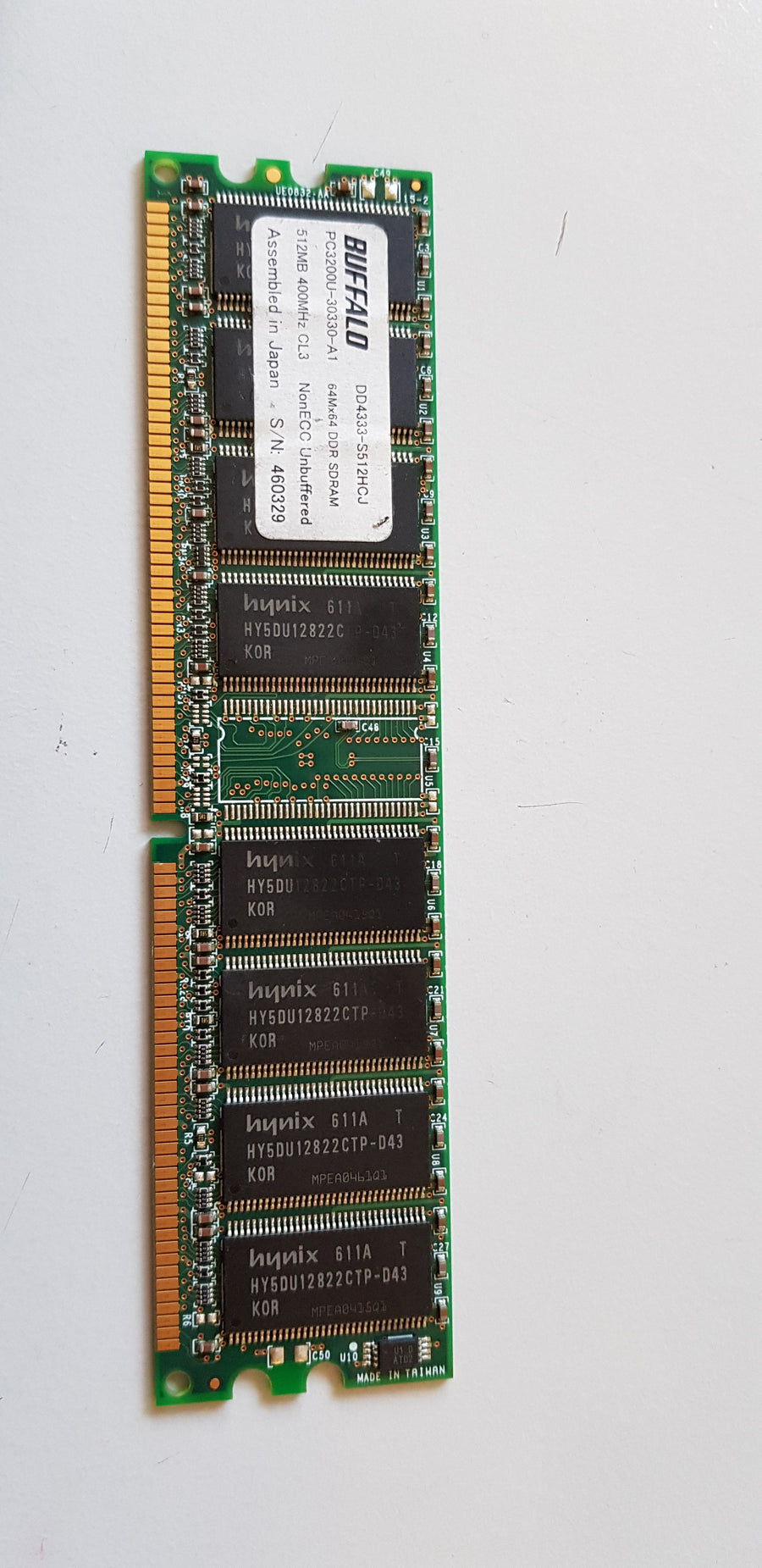 Buffalo 512MB PC3200 DDR-400MHz non-ECC Unbuffered CL3 184-Pin DIMM Memory Module (DD4333-S512HCJ)