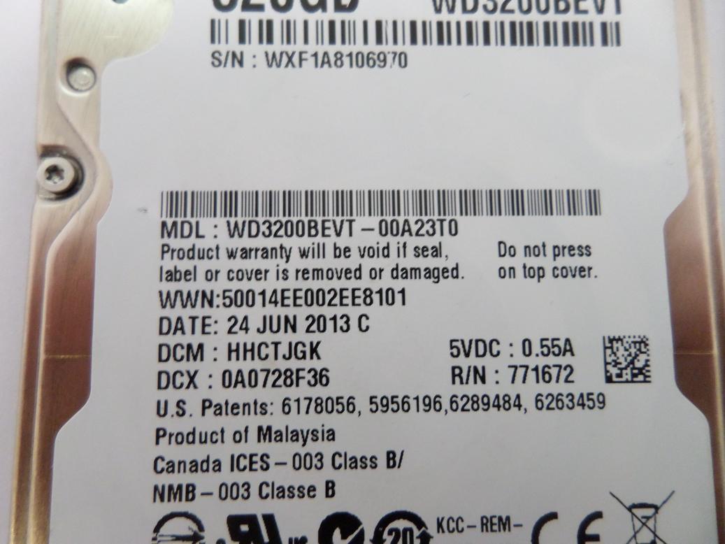 Western Digital 320Gb SATA 5400rpm 2.5in HDD ( WD3200BEVT-60A23T0  Western Digital )