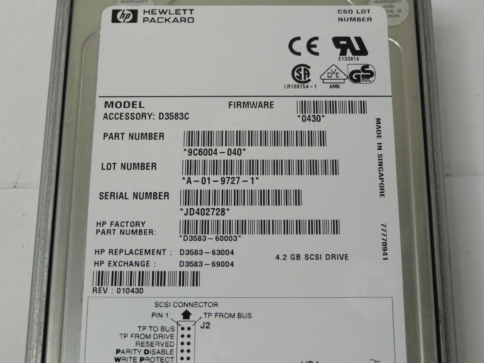 PR24684_9C6004-040_Seagate HP 4.2GB SCSI 80 Pin 7200rpm 3.5in HDD - Image2