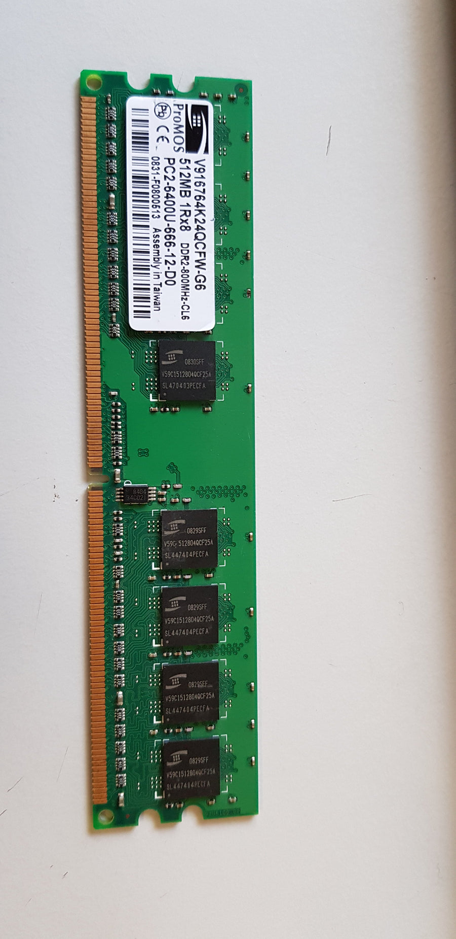 ProMOS 512MB PC2-6400 DDR2-800MHz non-ECC Unbuffered 240-Pin DIMM ( V916764K24QCFW-G6 ) REF