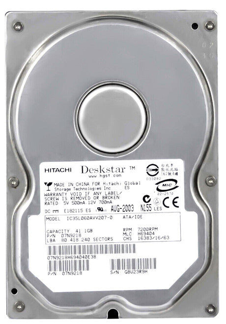 Hitachi 41.1GB IDE 3.5" HDD ( 07N9218 IC35L060AVV207-0 ) REF