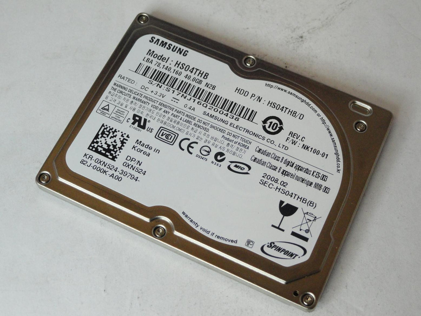 HS04THBD - Samsung Dell 40Gb ZIF 4200rpm 1.8in HDD - Refurbished