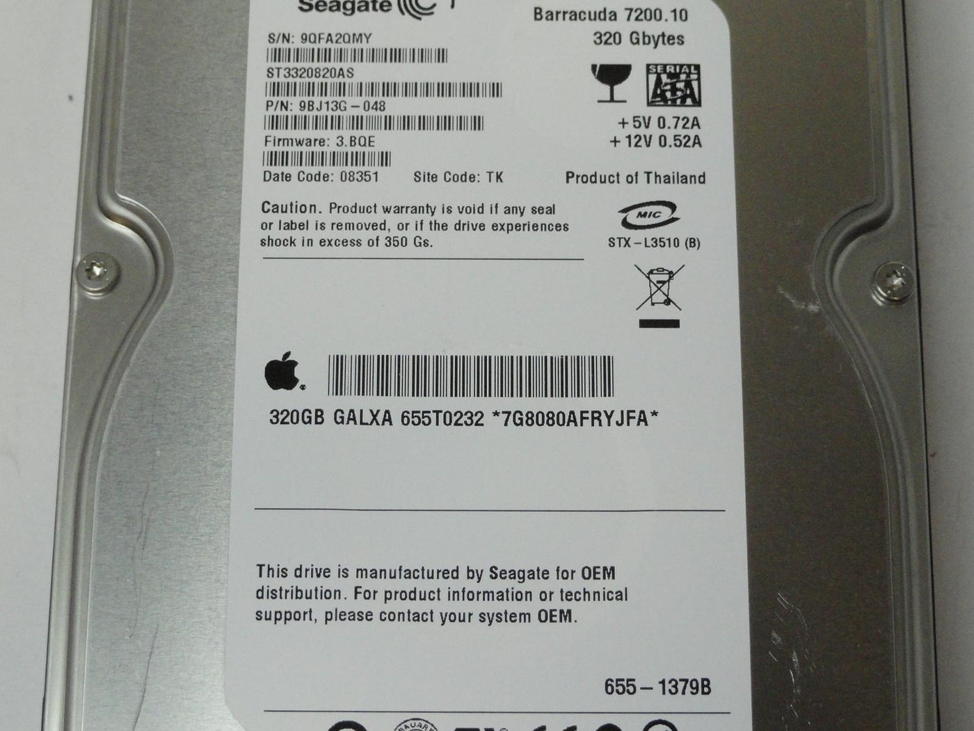 PR25106_9BJ13G-048_Seagate Apple 320GB SATA 7200rpm 3.5in HDD - Image3