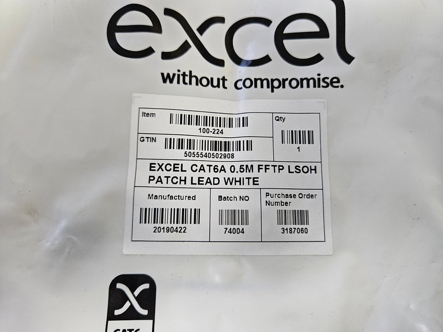 Excel Cat6A 0.5M FFTP LSOH Patch Lead White 10PK ( 100-224 ) NEW
