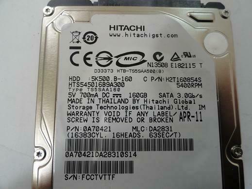 Hitachi 160GB SATA 5400rpm 2.5in HDD ( 0A71701 HTS545016B9A300 ) USED