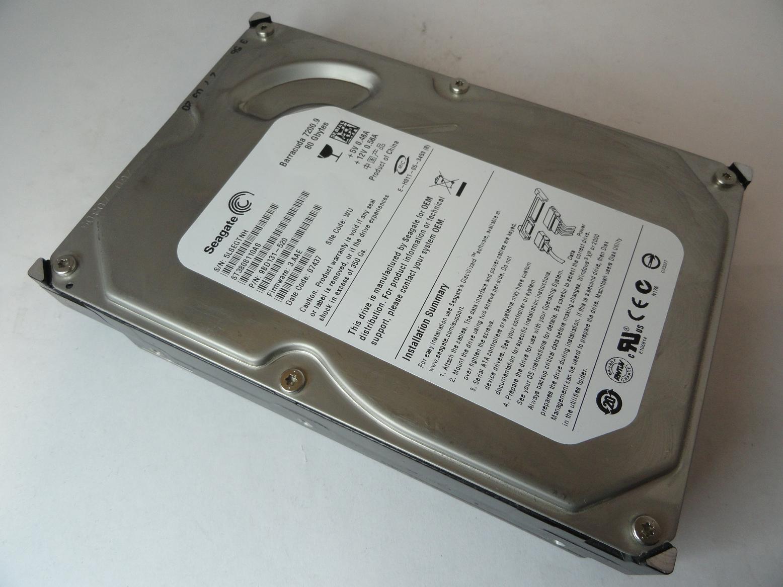 9BD131-520 - Seagate 80GB SATA 7200rpm 3.5in HDD - Refurbished