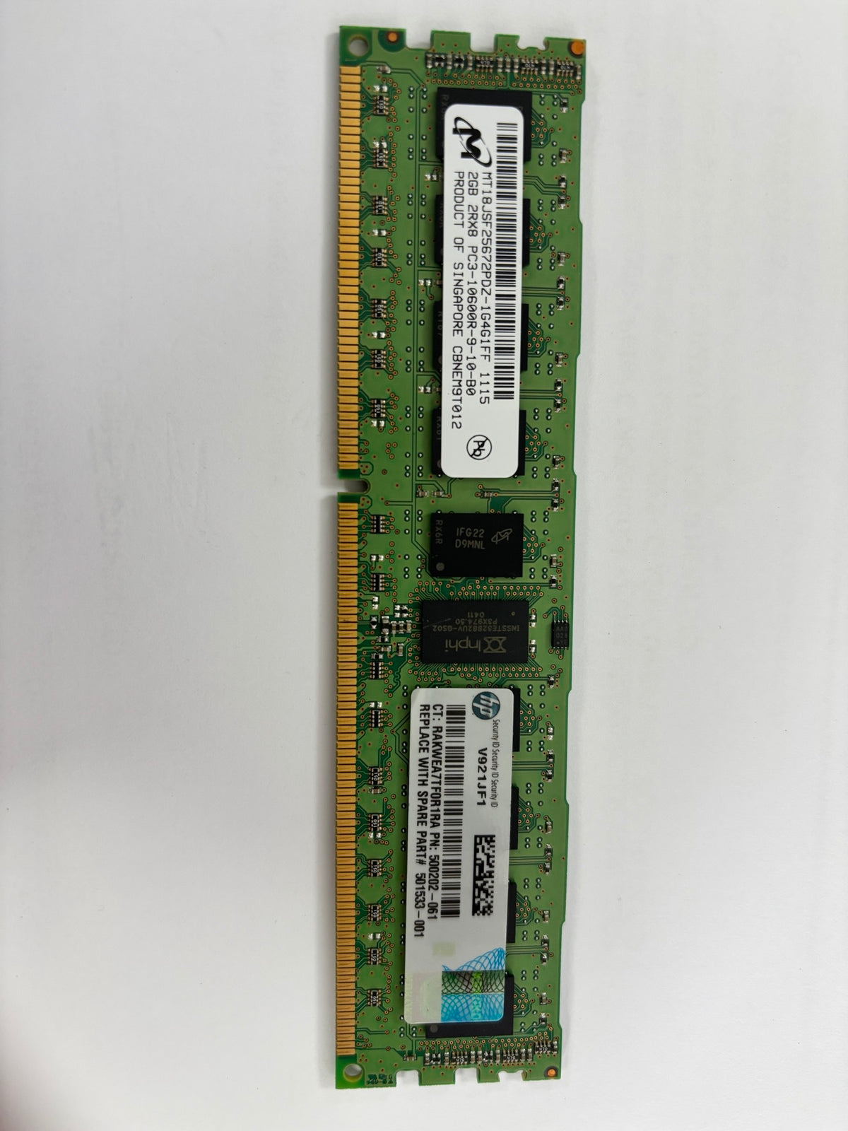 HP Micron 2GB PC3-10600 DDR3( MT18JSF25672PDZ-1G4G1FF 500202-061 501533-001 ) REF 