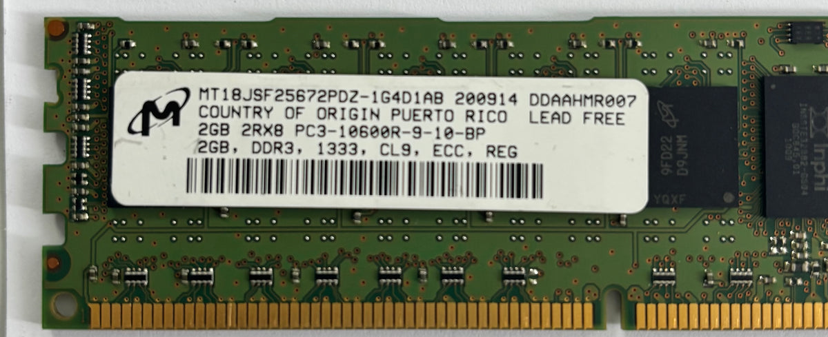 Micron HP 2GB PC3-10600 DDR3-1333MHz 240-Pin DIMM ( MT18JSF25672PDZ-1G4D1AB 500202-061 ) REF