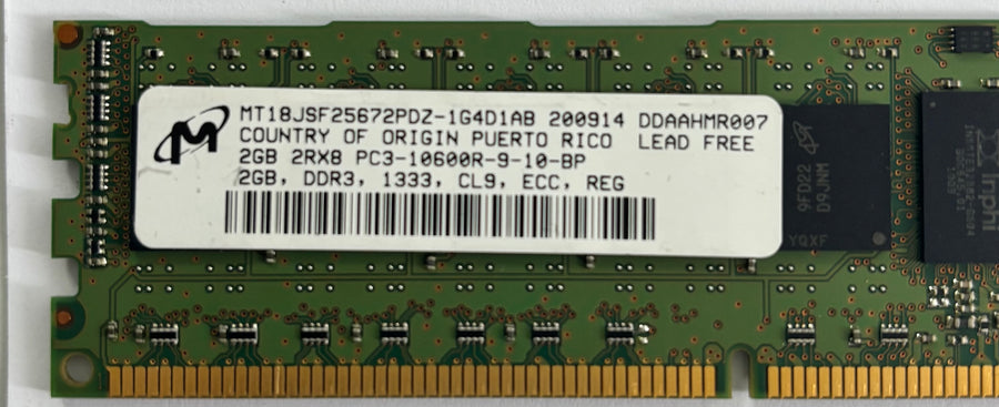 Micron HP 2GB PC3-10600 DDR3-1333MHz 240-Pin DIMM ( MT18JSF25672PDZ-1G4D1AB 500202-061 ) REF